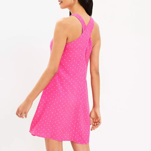LOFT | Melrose Pink Dotted Criss Cross Back Swing Dress M NWT - Picture 2 of 7